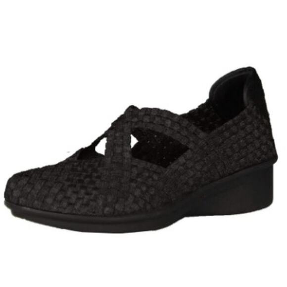 Steven Size 10 Slip On Round Toe Textile Wedge Heel Caspar Mary Jane Flat Black - Picture 1 of 11